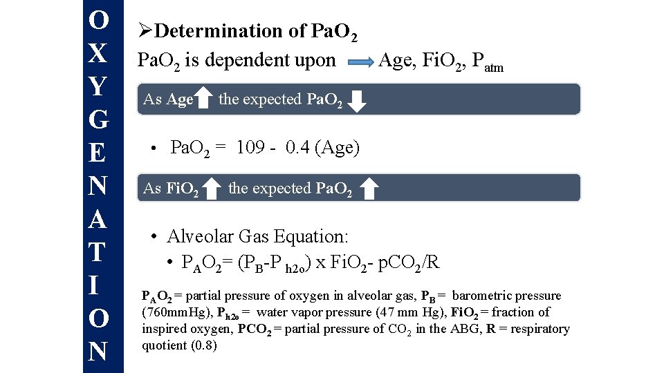 O X Y G E N A T I O N ØDetermination of Pa.