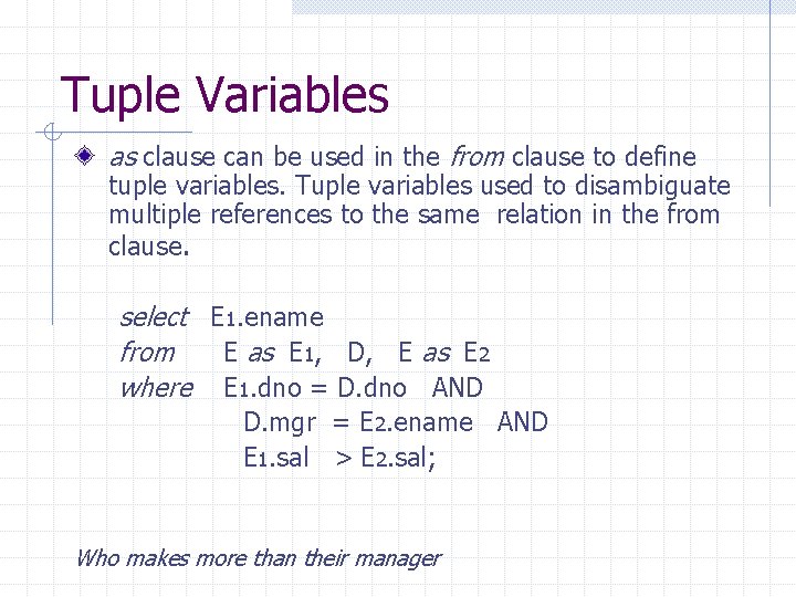 Tuple Variables as clause can be used in the from clause to define tuple