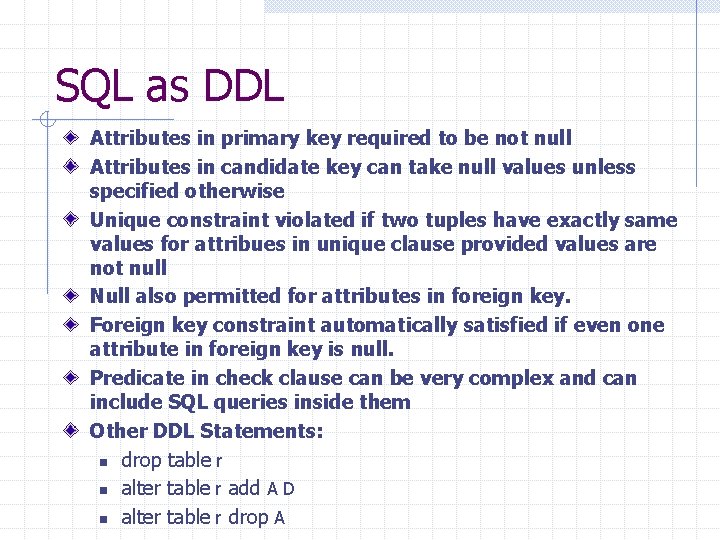 SQL as DDL Attributes in primary key required to be not null Attributes in