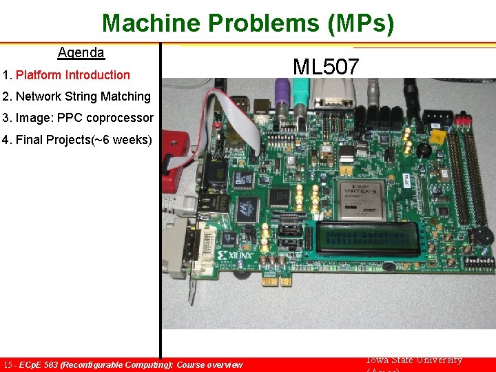 Machine Problems (MPs) Agenda 1. Platform Introduction ML 507 2. Network String Matching 3.
