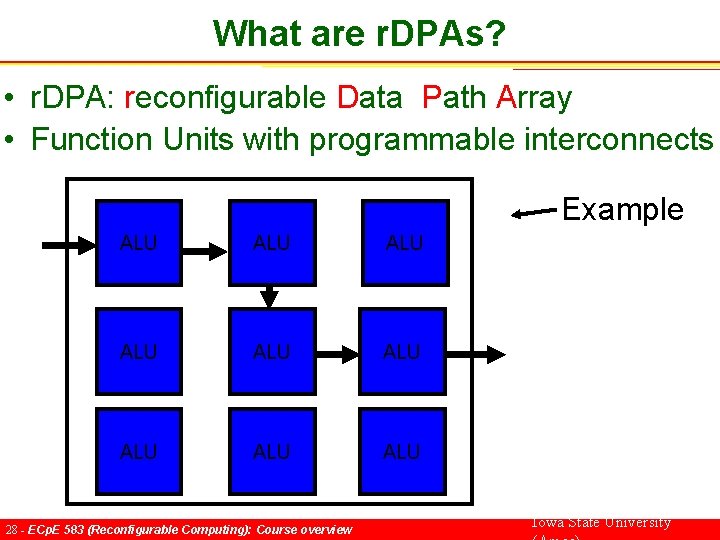 What are r. DPAs? • r. DPA: reconfigurable Data Path Array • Function Units