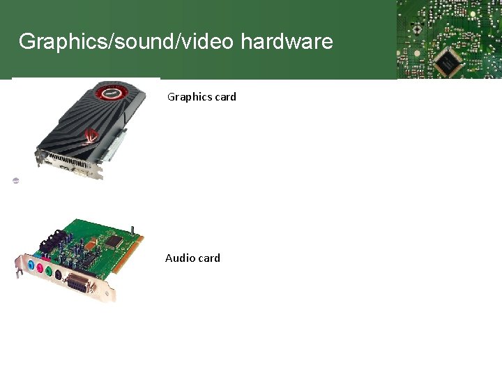 Graphics/sound/video hardware Graphics card Audio card 