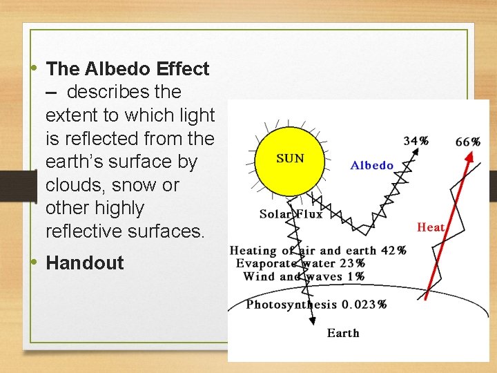  • The Albedo Effect – describes the extent to which light is reflected