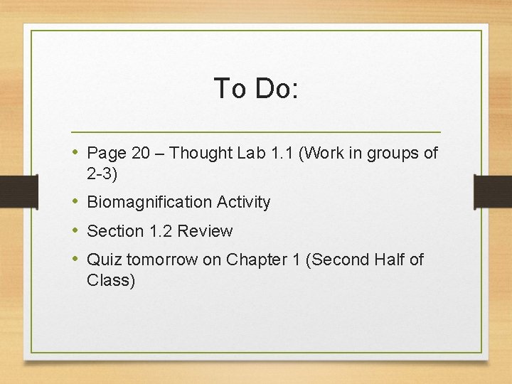 To Do: • Page 20 – Thought Lab 1. 1 (Work in groups of
