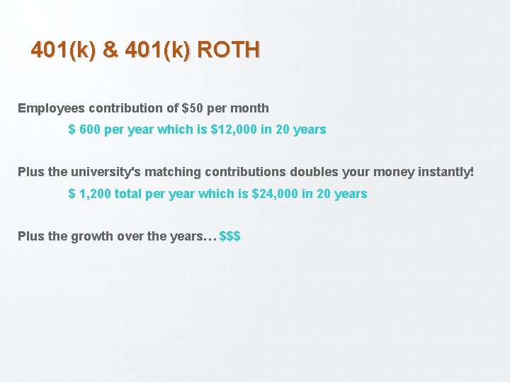 401(k) & 401(k) ROTH Employees contribution of $50 per month $ 600 per year