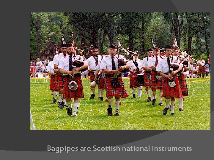 Bagpipes are Scottish national instruments 