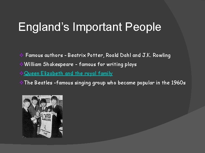 England’s Important People v Famous authors - Beatrix Potter, Roald Dahl and J. K.