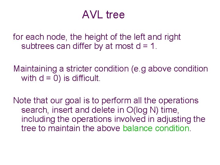 AVL tree for each node, the height of the left and right subtrees can