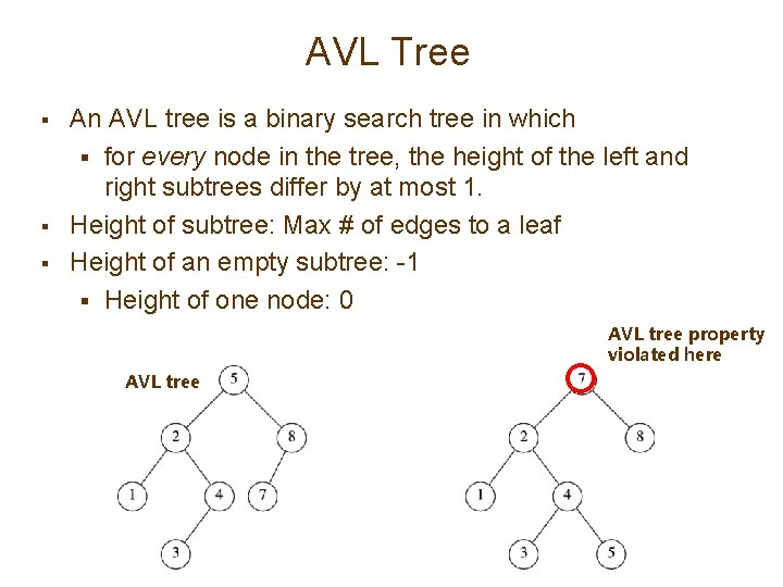 AVL Tree § § § An AVL tree is a binary search tree in