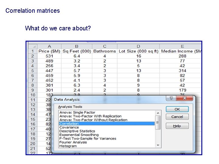 Correlation matrices What do we care about? 