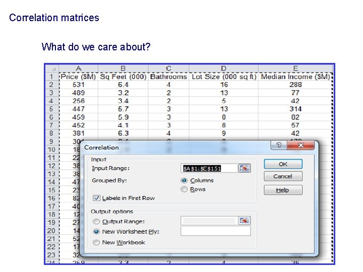 Correlation matrices What do we care about? 