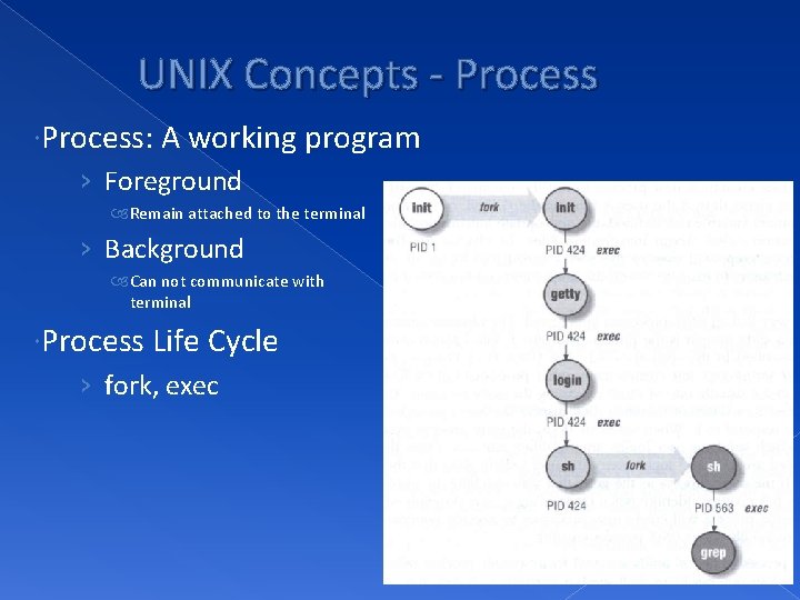 UNIX Concepts - Process: A working program › Foreground Remain attached to the terminal