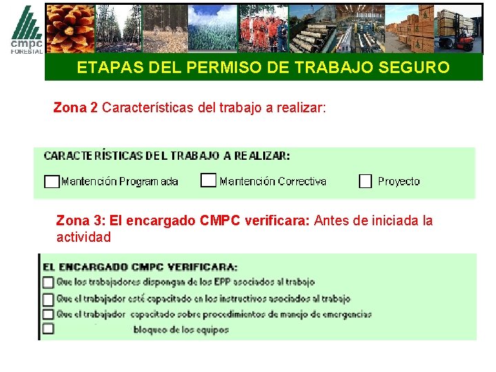 ETAPAS DEL PERMISO DE TRABAJO SEGURO Zona 2 Características del trabajo a realizar: Zona