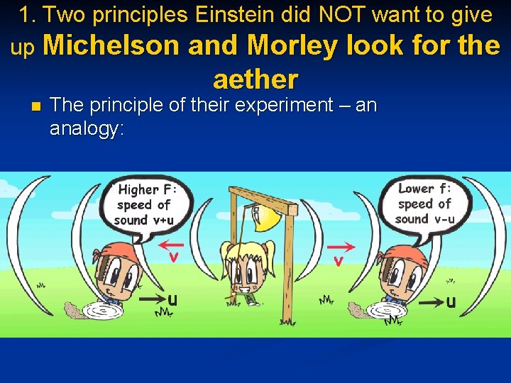 1. Two principles Einstein did NOT want to give up Michelson and Morley look