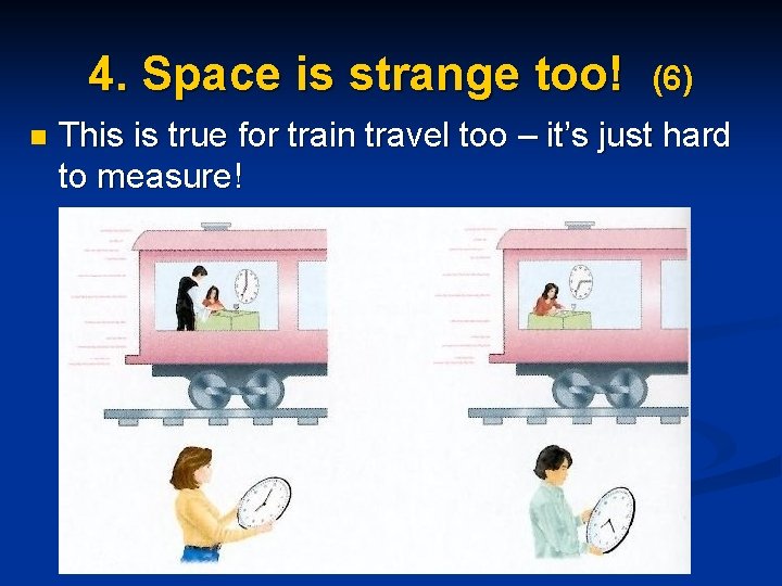 4. Space is strange too! n (6) This is true for train travel too