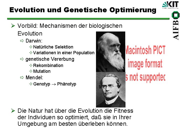 Evolution und Genetische Optimierung Ø Vorbild: Mechanismen der biologischen Evolution ð Darwin: ² Natürliche
