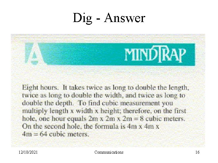 Dig - Answer 12/18/2021 Communications 16 