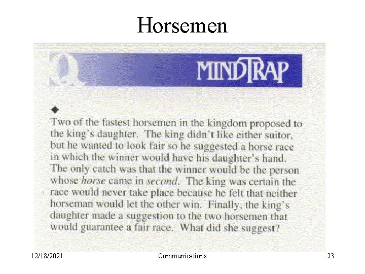 Horsemen 12/18/2021 Communications 23 