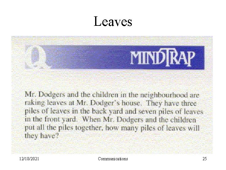Leaves 12/18/2021 Communications 25 