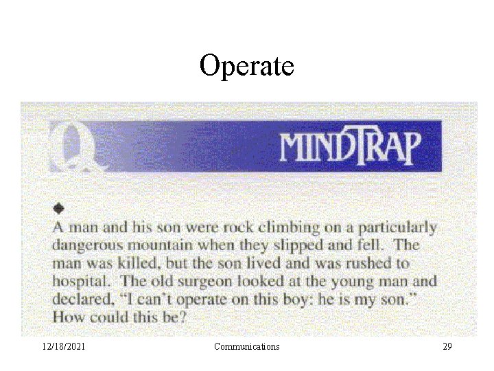 Operate 12/18/2021 Communications 29 