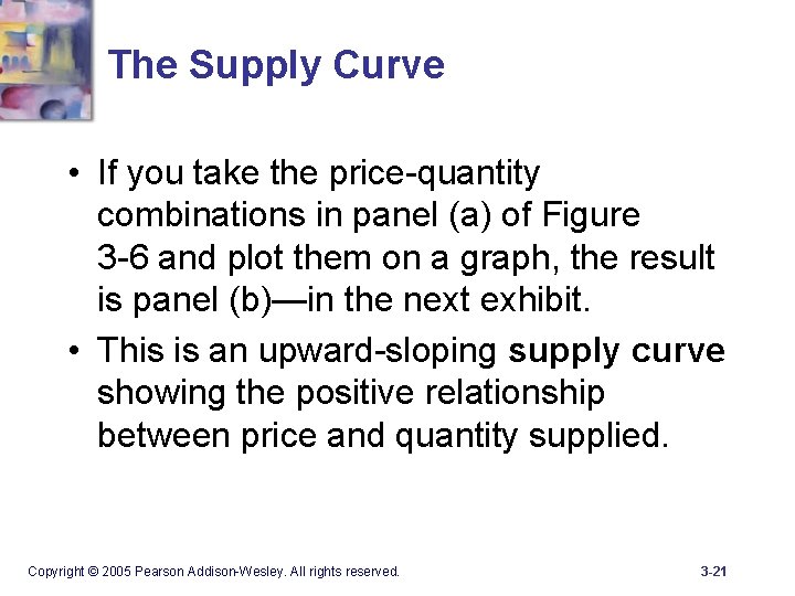 The Supply Curve • If you take the price-quantity combinations in panel (a) of