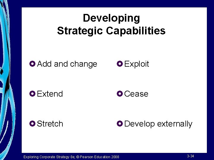 Developing Strategic Capabilities £ Add and change £ Exploit £ Extend £ Cease £