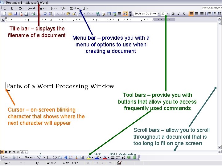 Title bar – displays the filename of a document Menu bar – provides you Title bar – displays the filename of a document Menu bar – provides you