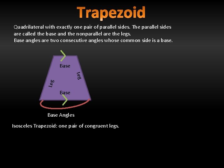 Quadrilateral with exactly one pair of parallel sides. The parallel sides are called the