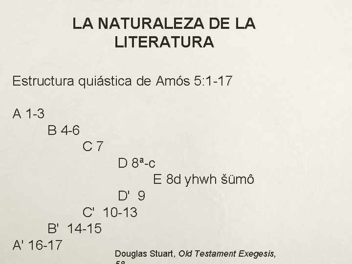 LA NATURALEZA DE LA LITERATURA Estructura quiástica de Amós 5: 1 -17 A 1