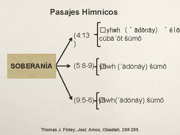 Pasajes Hímnicos (4: 13 ) SOBERANÍA �yhwh (´ädönäy) ´élöh cübä´ôt šümô (5: 8 -9)