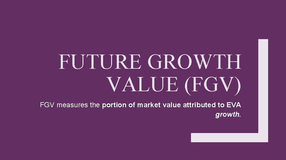 FUTURE GROWTH VALUE (FGV) FGV measures the portion of market value attributed to EVA