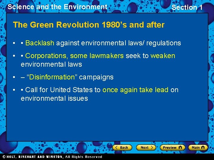 Science and the Environment Section 1 The Green Revolution 1980’s and after • •