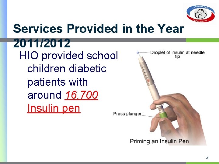 Services Provided in the Year 2011/2012 HIO provided school children diabetic patients with around