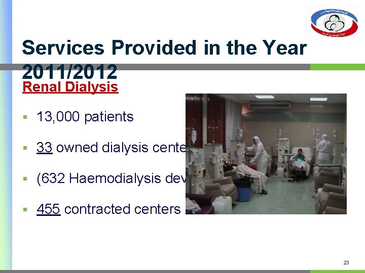 Services Provided in the Year 2011/2012 Renal Dialysis § 13, 000 patients § 33