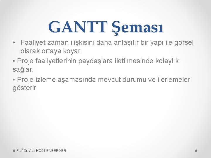 GANTT Şeması • Faaliyet-zaman ilişkisini daha anlaşılır bir yapı ile görsel olarak ortaya koyar.