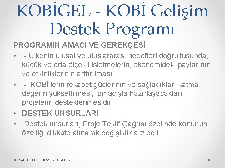 KOBİGEL - KOBİ Gelişim Destek Programı PROGRAMIN AMACI VE GEREKÇESİ • - Ülkenin ulusal