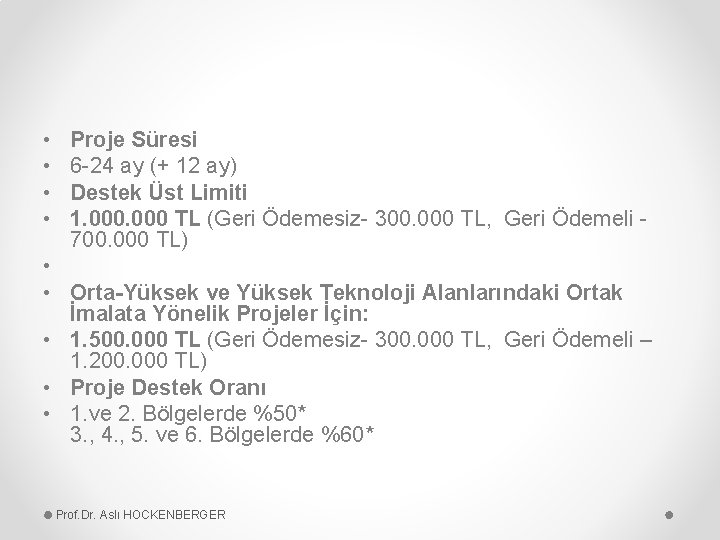  • • Proje Süresi 6 -24 ay (+ 12 ay) Destek Üst Limiti