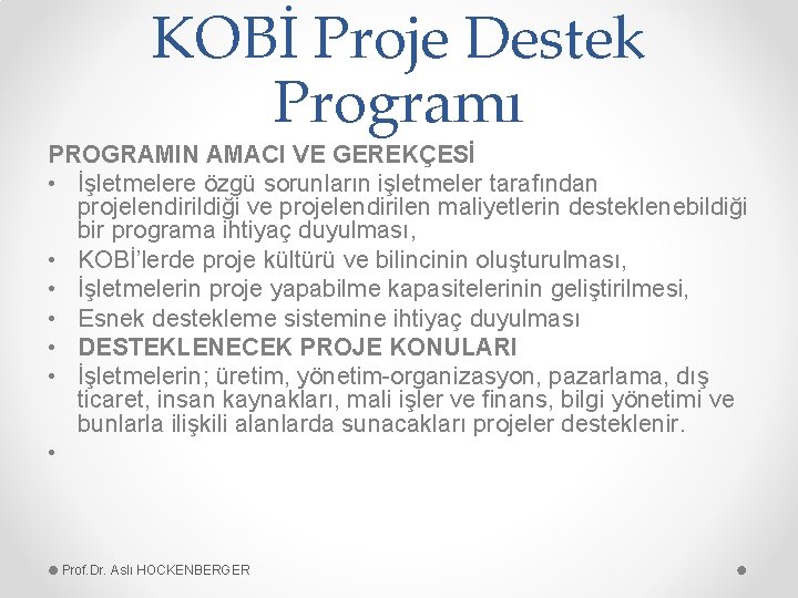 KOBİ Proje Destek Programı PROGRAMIN AMACI VE GEREKÇESİ • İşletmelere özgü sorunların işletmeler tarafından