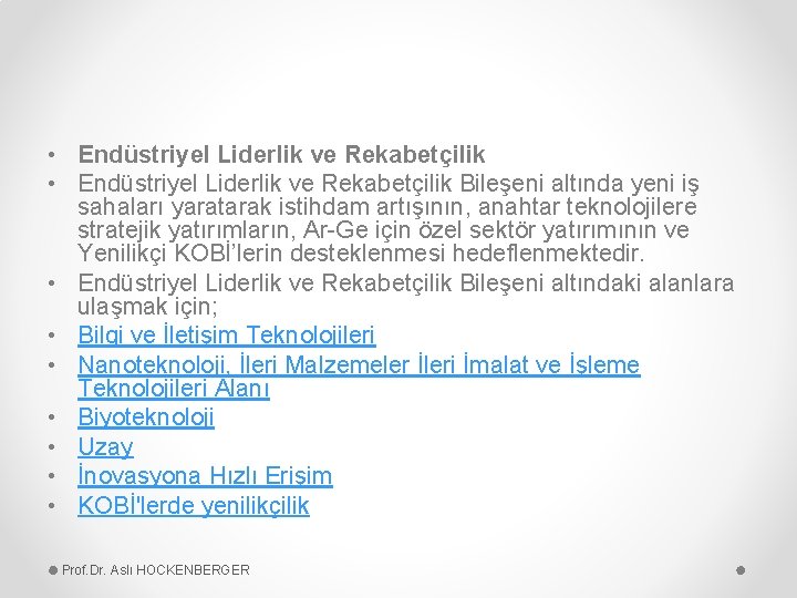  • Endüstriyel Liderlik ve Rekabetçilik Bileşeni altında yeni iş sahaları yaratarak istihdam artışının,