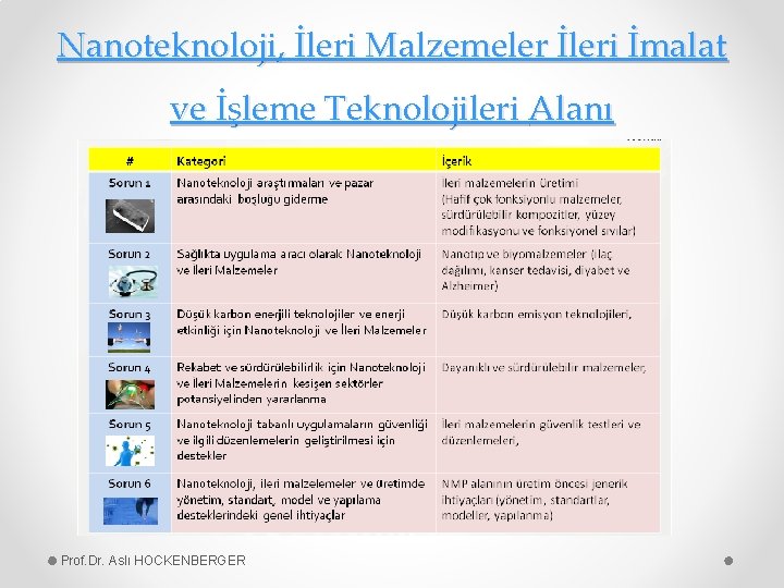 Nanoteknoloji, İleri Malzemeler İleri İmalat ve İşleme Teknolojileri Alanı Prof. Dr. Aslı HOCKENBERGER 