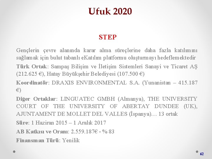 Ufuk 2020 STEP Gençlerin çevre alanında karar alma süreçlerine daha fazla katılımını sağlamak için