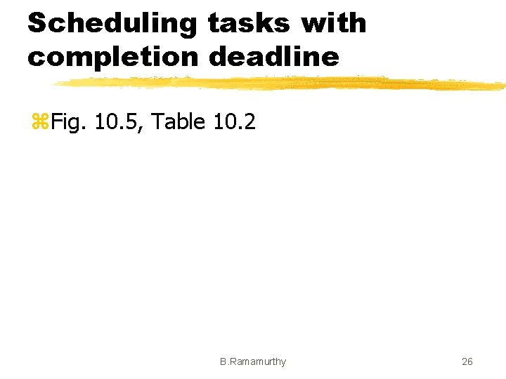 Scheduling tasks with completion deadline z. Fig. 10. 5, Table 10. 2 B. Ramamurthy