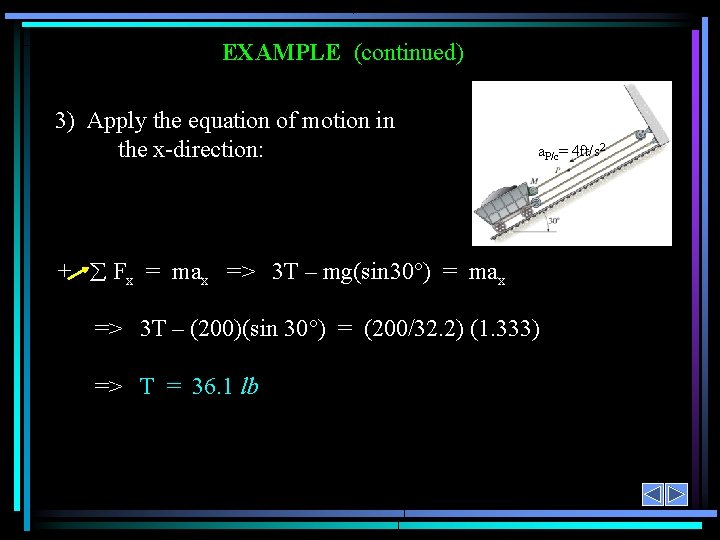 EXAMPLE (continued) 3) Apply the equation of motion in the x-direction: a. P/c= 4