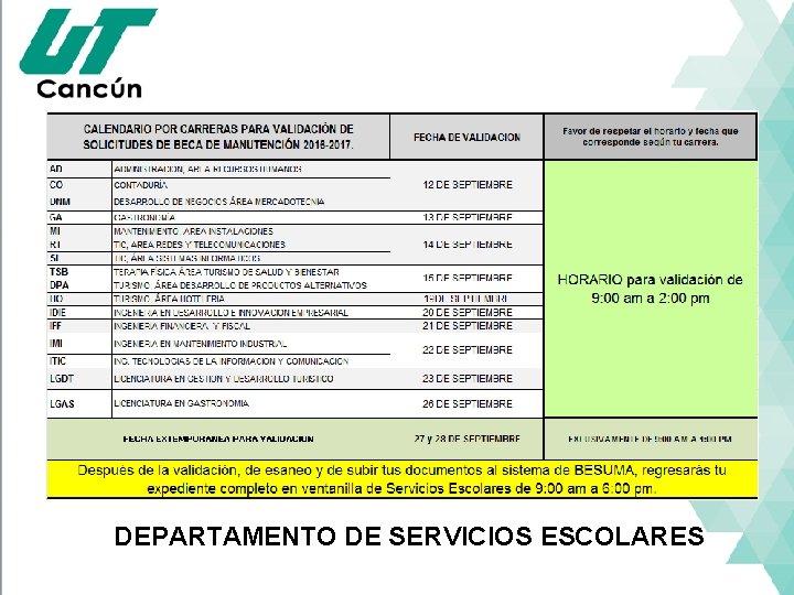 Departamento de Servicios Escolares DEPARTAMENTO DE SERVICIOS ESCOLARES 