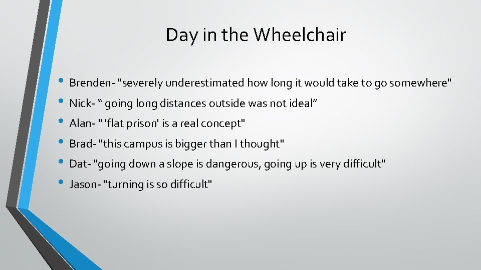 Day in the Wheelchair • Brenden- "severely underestimated how long it would take to