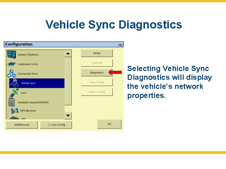 Vehicle Sync Diagnostics Selecting Vehicle Sync Diagnostics will display the vehicle’s network properties. 