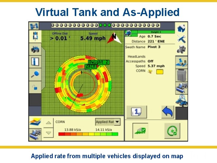 Virtual Tank and As-Applied rate from multiple vehicles displayed on map 