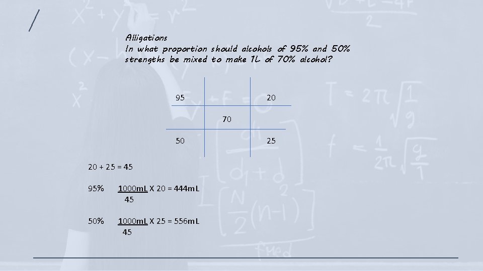 Alligations In what proportion should alcohols of 95% and 50% strengths be mixed to