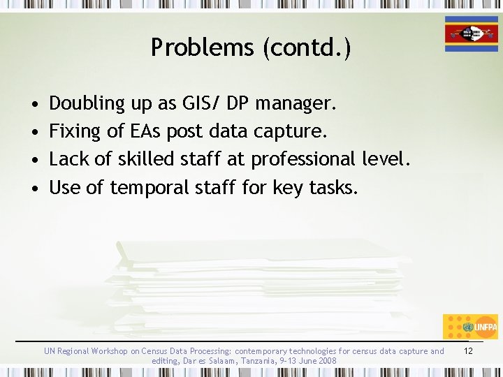 Problems (contd. ) • • Doubling up as GIS/ DP manager. Fixing of EAs