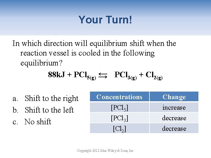 Your Turn! In which direction will equilibrium shift when the reaction vessel is cooled